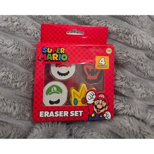 Nintendo Super Mario 4 Piece Eraser Set Mario Luigi Peach Bowser New 716531MB